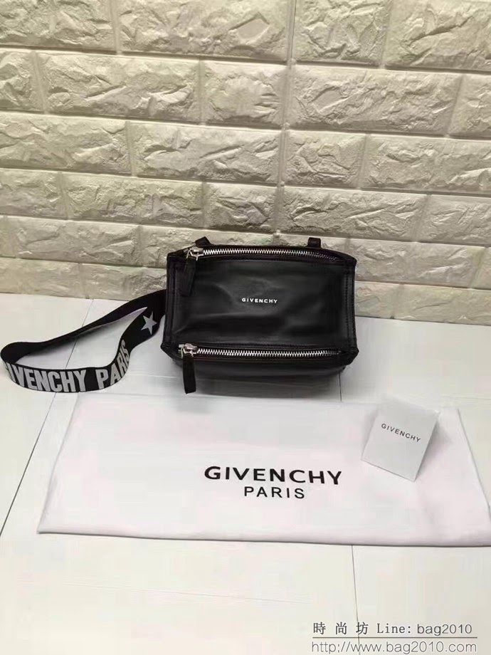 GlVENCHY紀梵希 最新白字Logo 白字肩帶 平紋胎牛 潘多拉 手提斜挎包  tsg1072